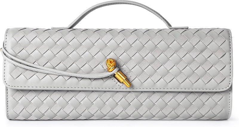 Joryin Woven Purse for Women Evening Clutch Woven Leather & Suede Handbags Crossbody Bag Suede Purse Formal Evening Bag - Image 1